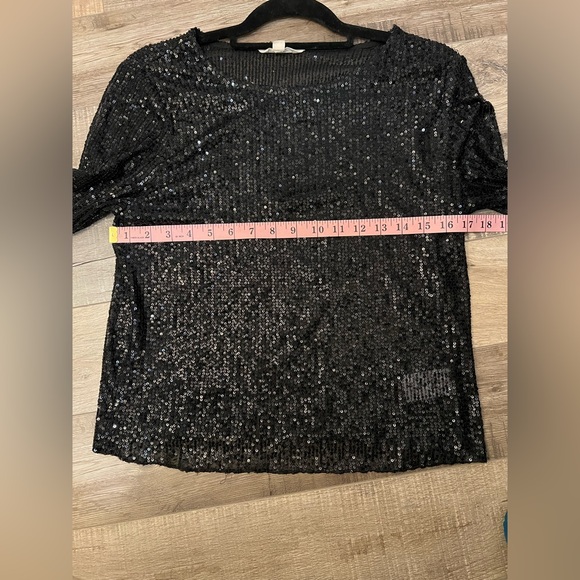 Lucky Brand Black Sequin Sheer Blouse size L EUC - Picture 8 of 11